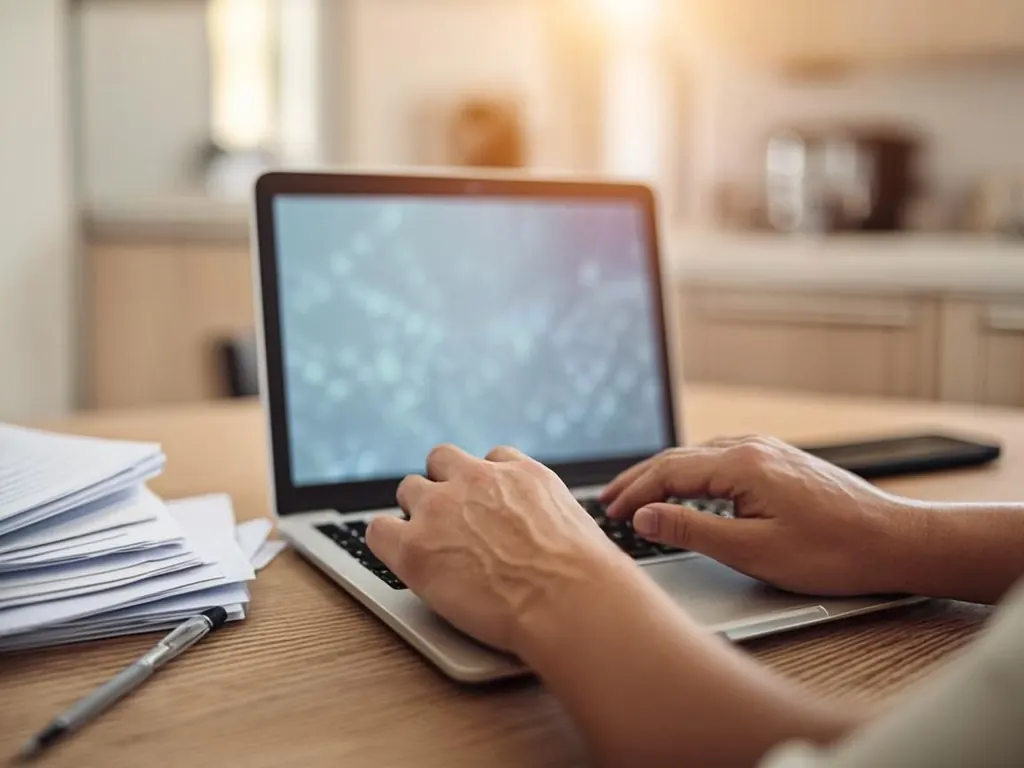 Applicant filling out the online SNAP application on a laptop at home