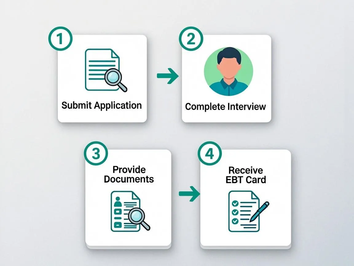 Step-by-step CalFresh application process from submission to approval