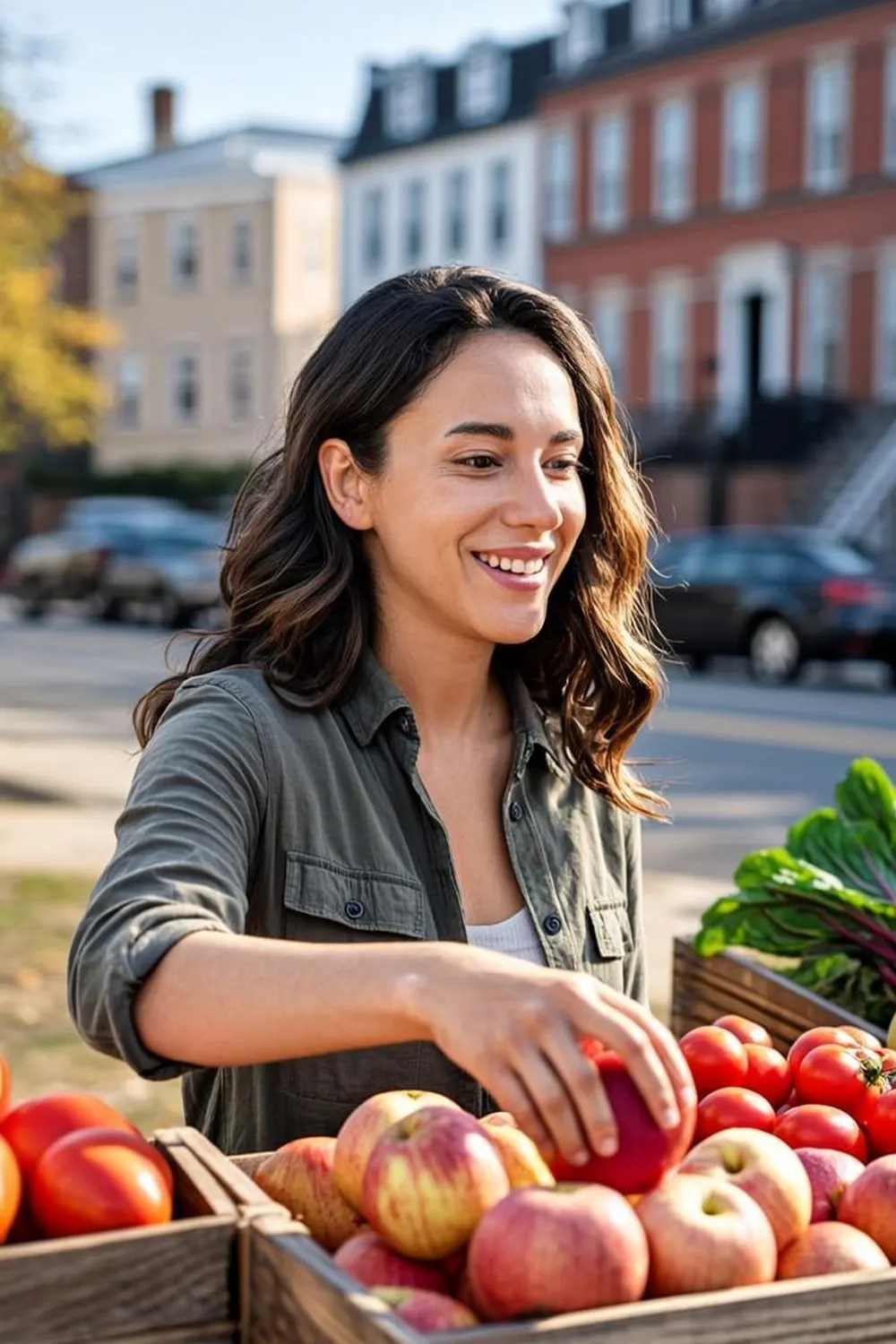 Worcester hospital aide shopping for fresh produce with HIP benefits at Massachusetts farm market