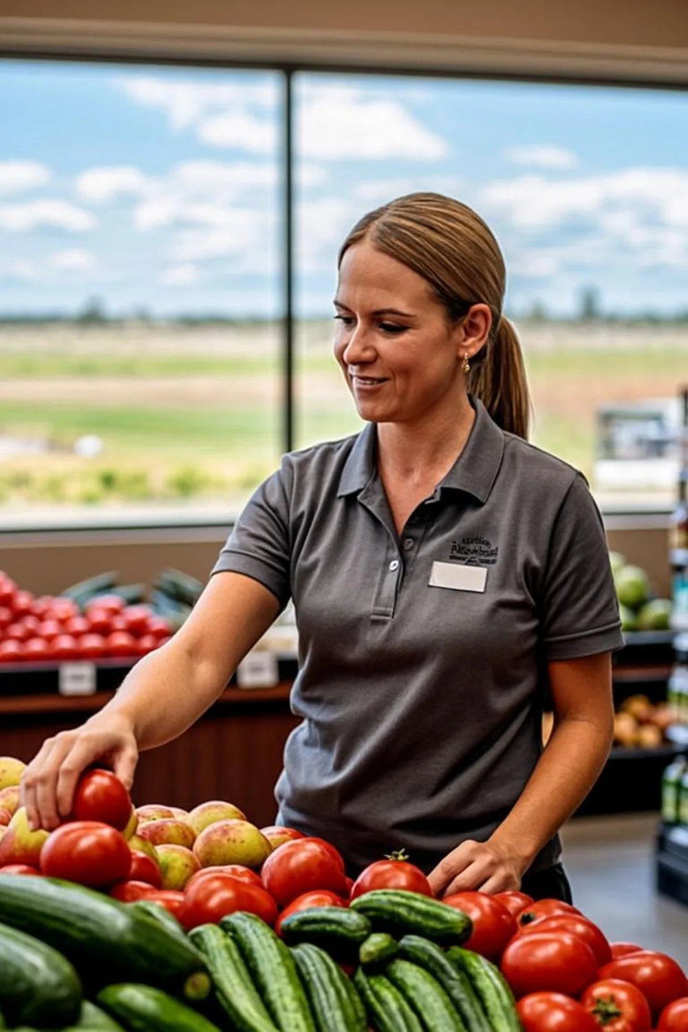 Shopper comparing produce prices at a Fargo grocery market with North Dakota SNAP calculator guidance