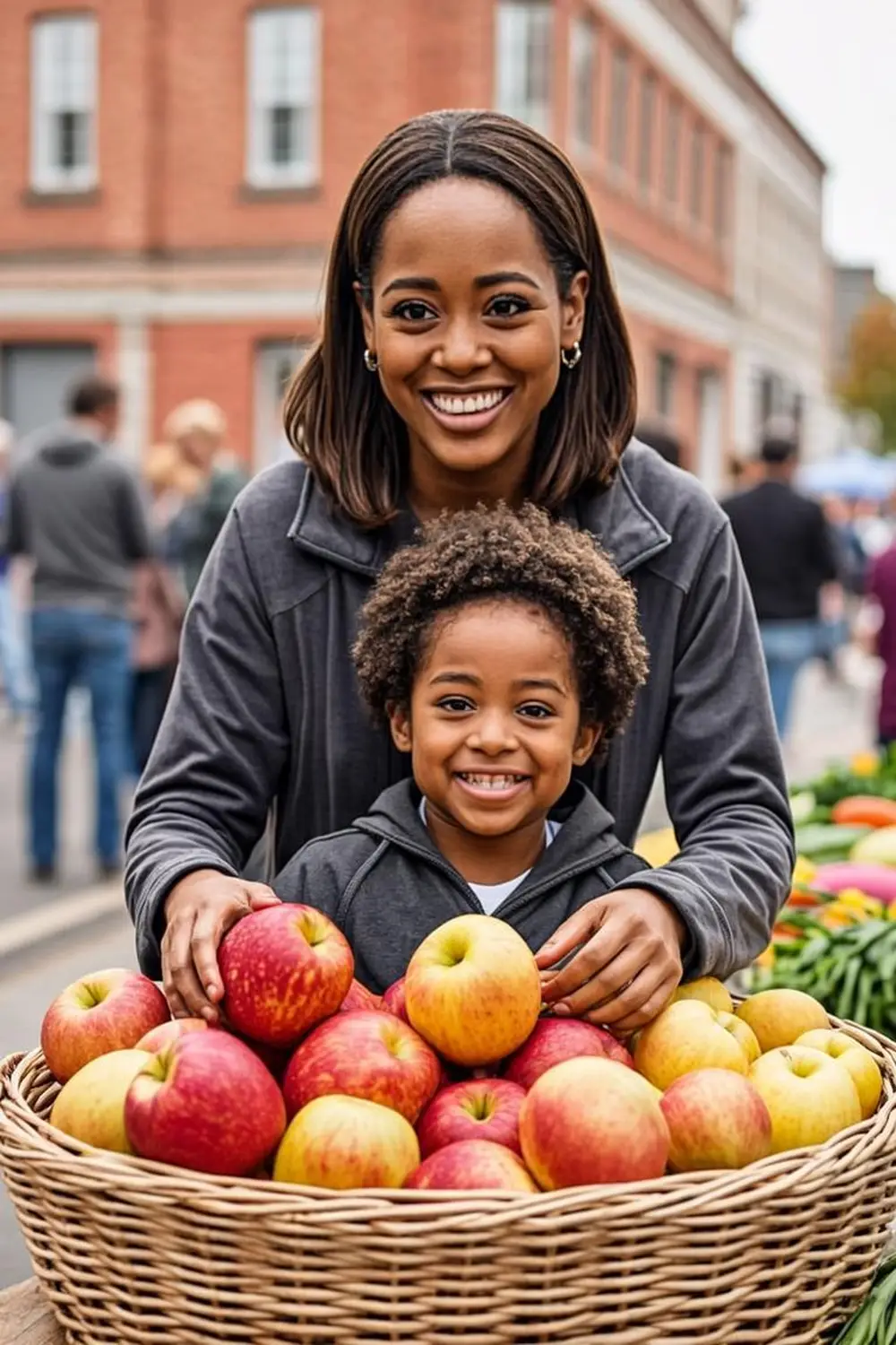 Providence mother and young daughter shopping for fresh produce at a Rhode Island market