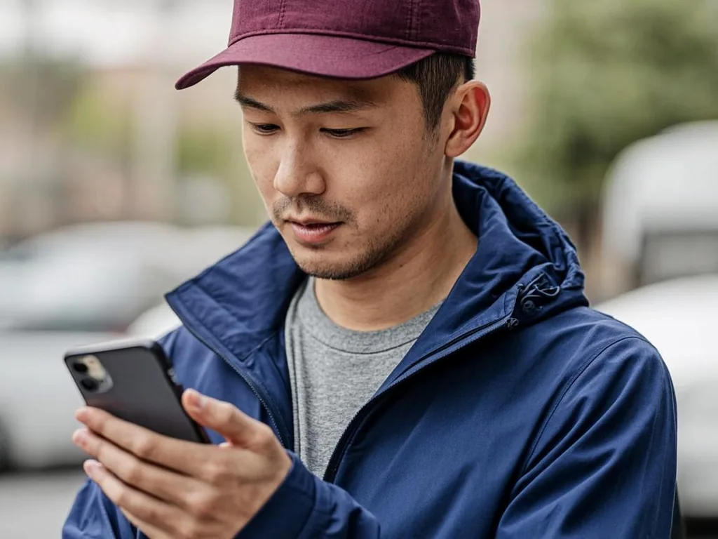 Delivery driver reviewing trip records and mileage log on a phone