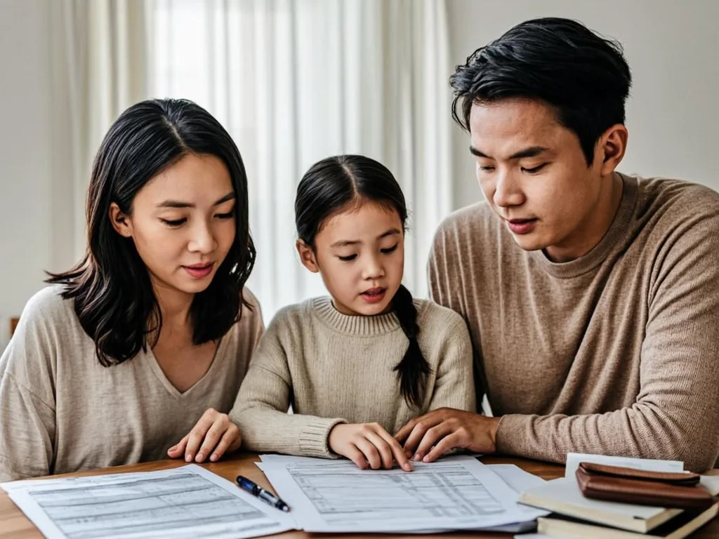 Family reviewing monthly budget and benefit letters together at home