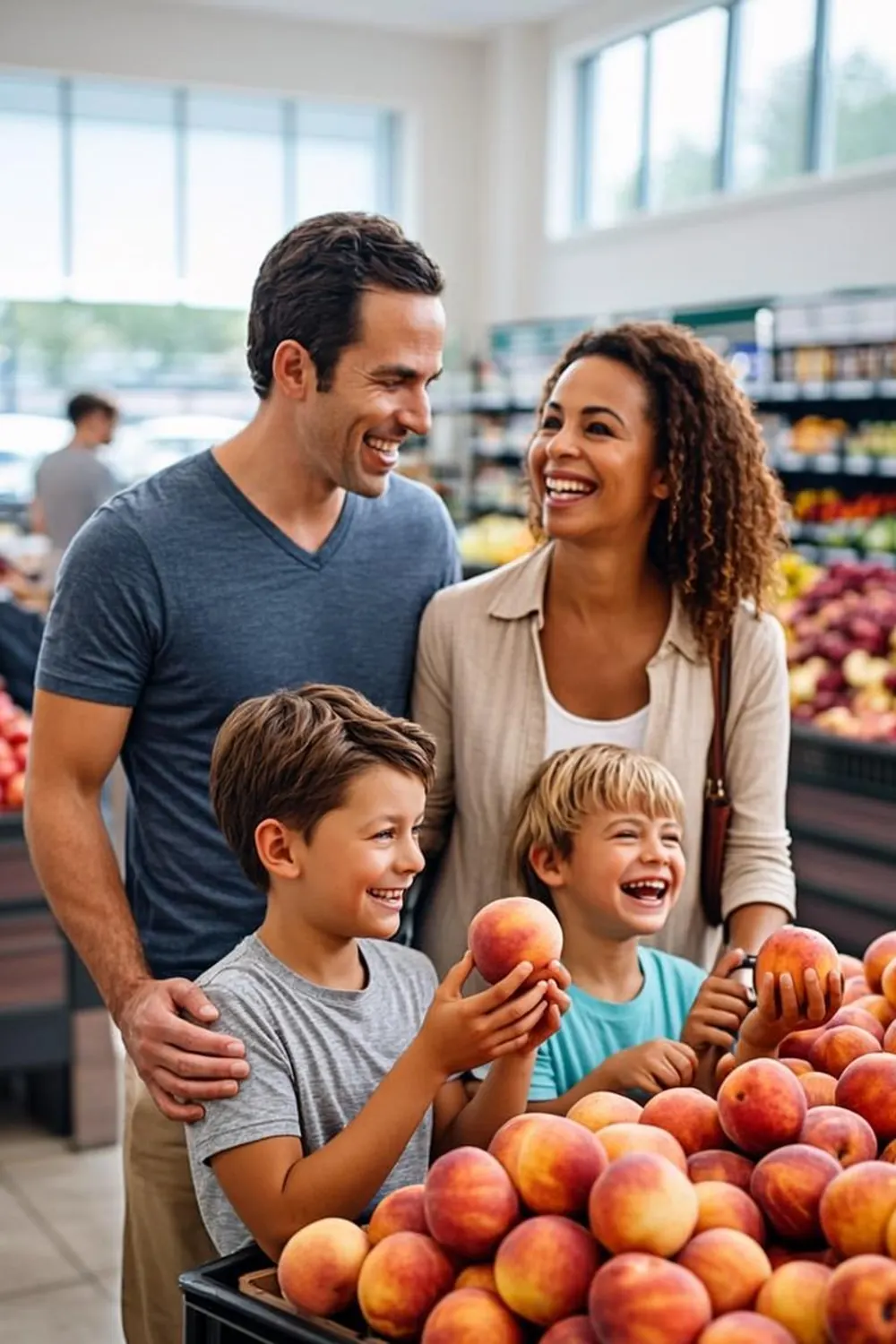 American family selecting fresh produce together in a Southern grocery store